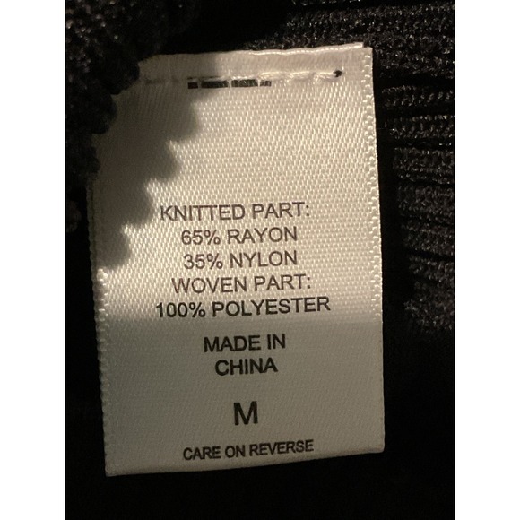 New York & Company Black Ribbed Knit Midi Dress Abstract Puff Sleeve Keyhole M - Picture 9 of 10